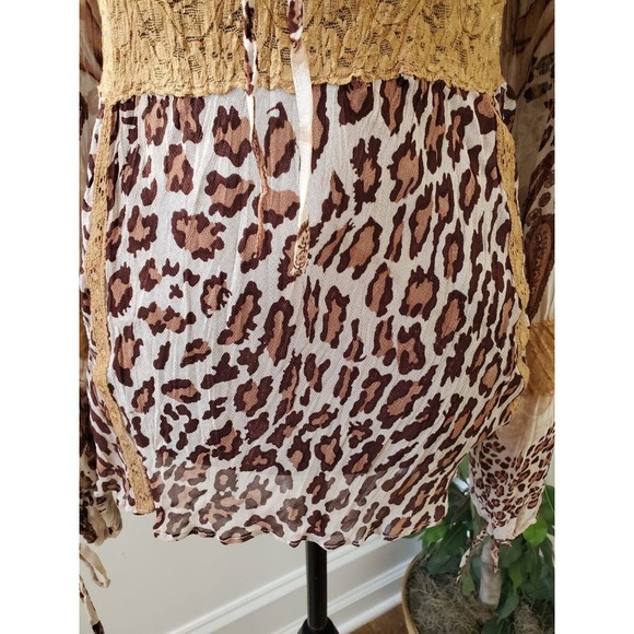 American Angel Women's Beige & Brown Rayon Round Neck Long Sleeve Top Blouse 1X - Picture 4 of 12